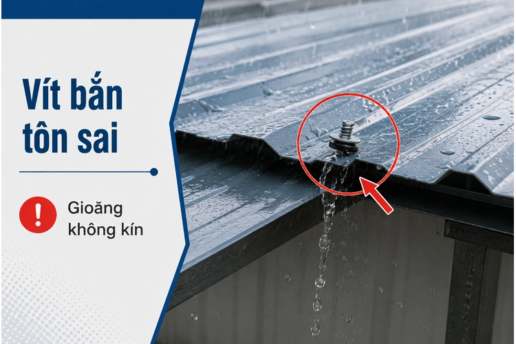 Vít bắn tôn sai khiến gioăng không kín và gây thấm dột
